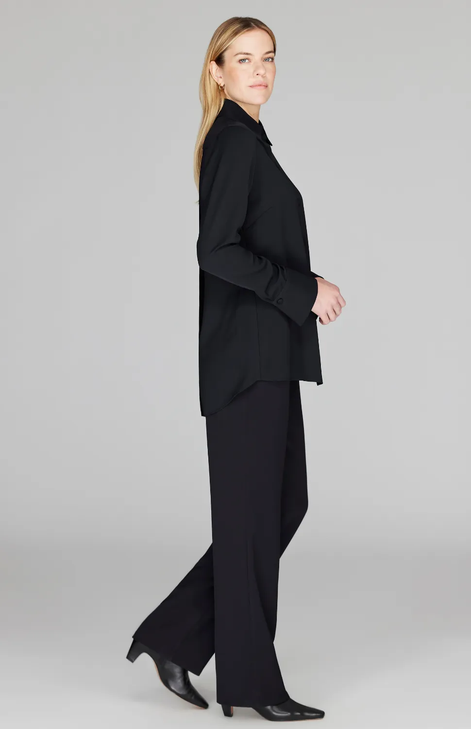 Lustrous Crepe Back Overlap Shirt