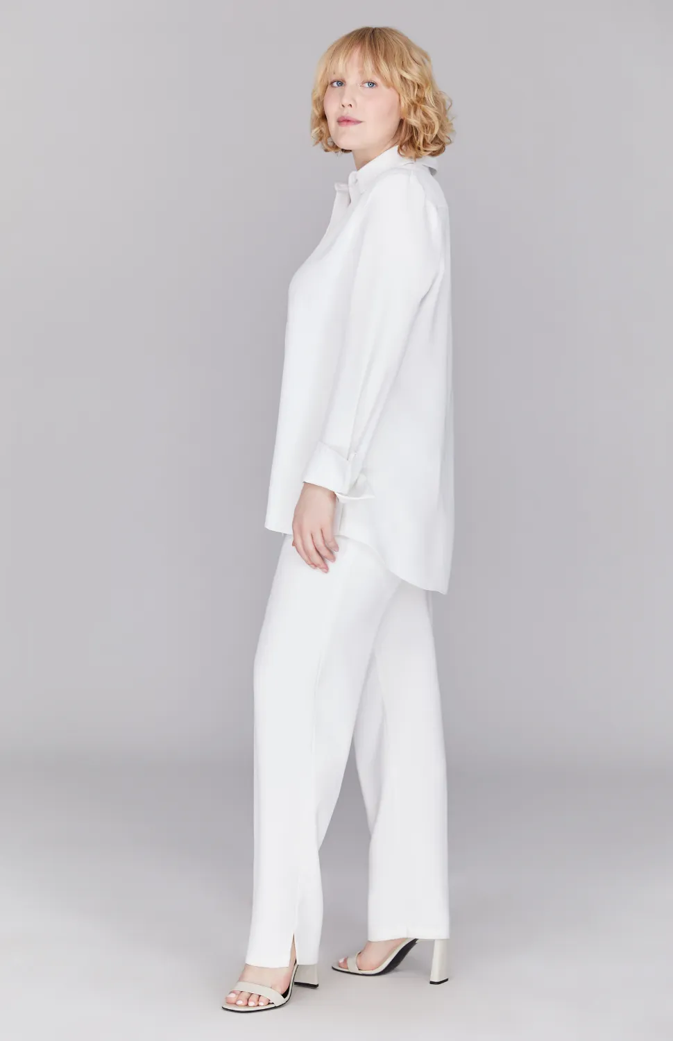 Lustrous Crepe Back Overlap Shirt