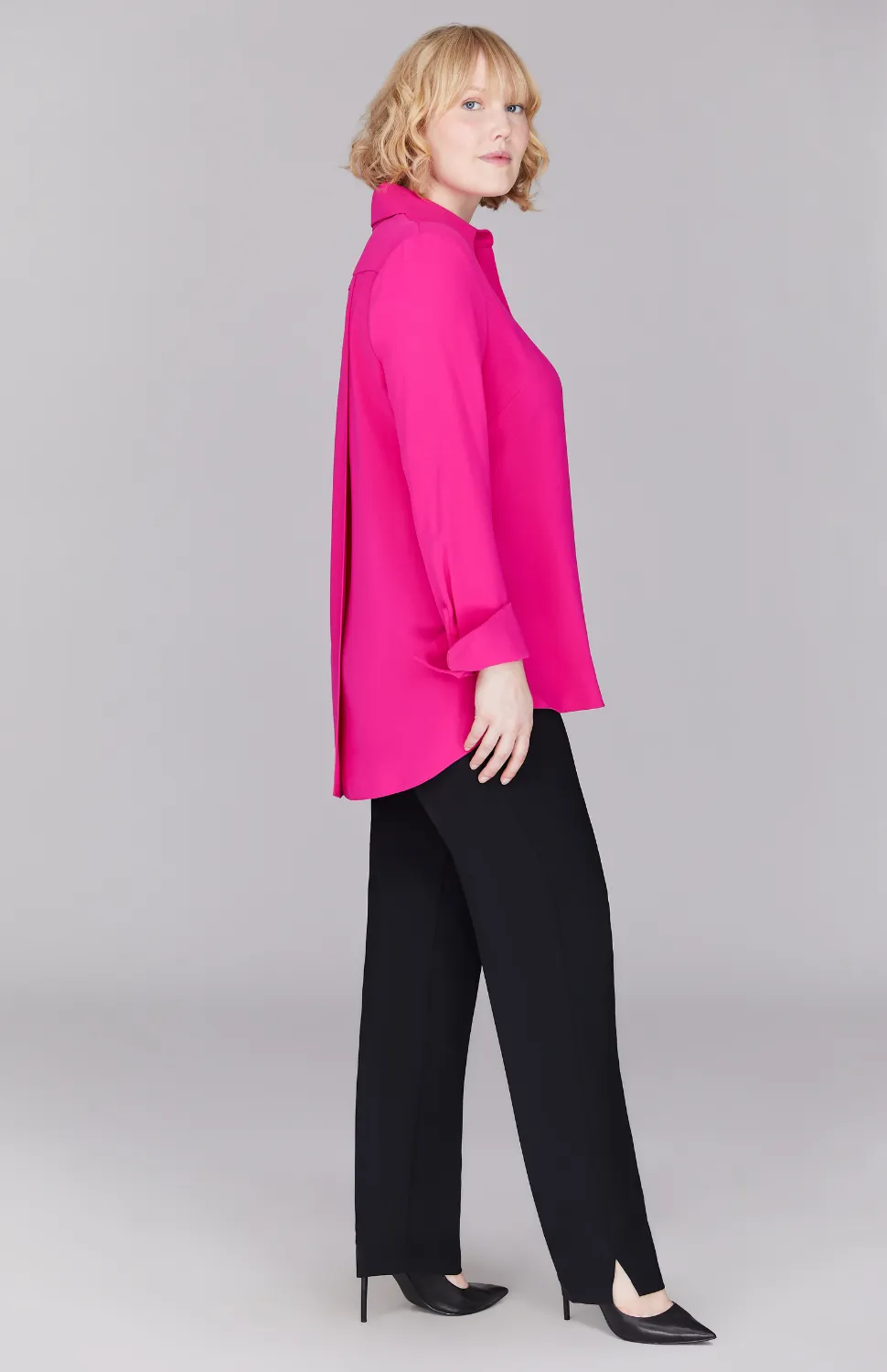 Lustrous Crepe Back Overlap Shirt