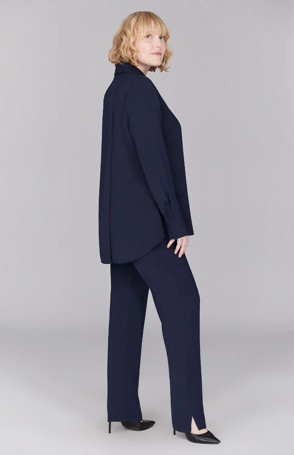 Lustrous Crepe Back Overlap Shirt