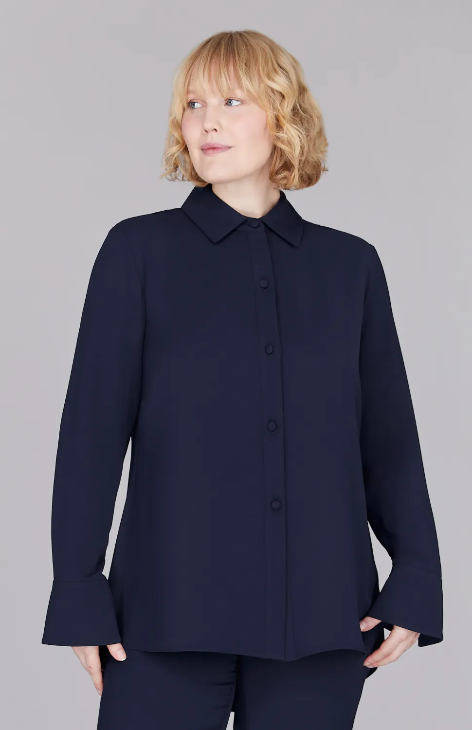 Lustrous Crepe Back Overlap Shirt