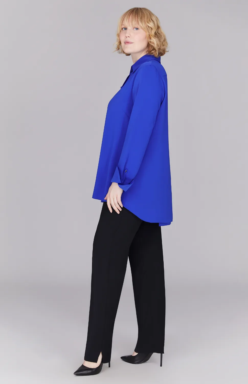 Lustrous Crepe Back Overlap Shirt