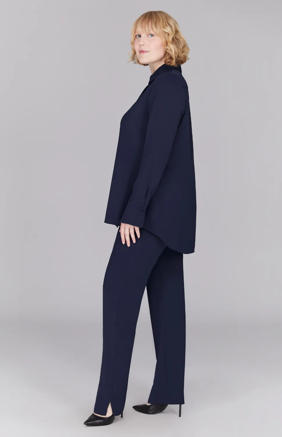 Lustrous Crepe Back Overlap Shirt