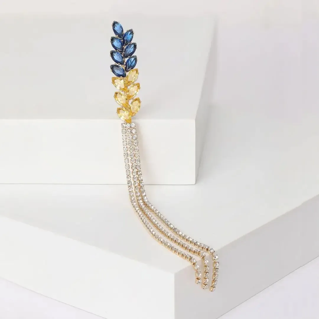 Luxury Brooch Rhinestone Long Thread Tassel Lapel Pins Ear Of Wheat Brooches Jewelry for Clothing