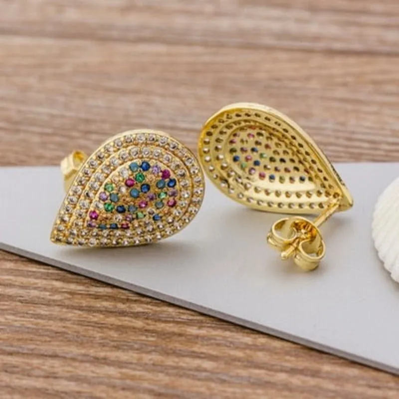 Luxury Butterfly Rainbow Stud Earrings 14K Gold For Girls Anniversary Party Jewelry