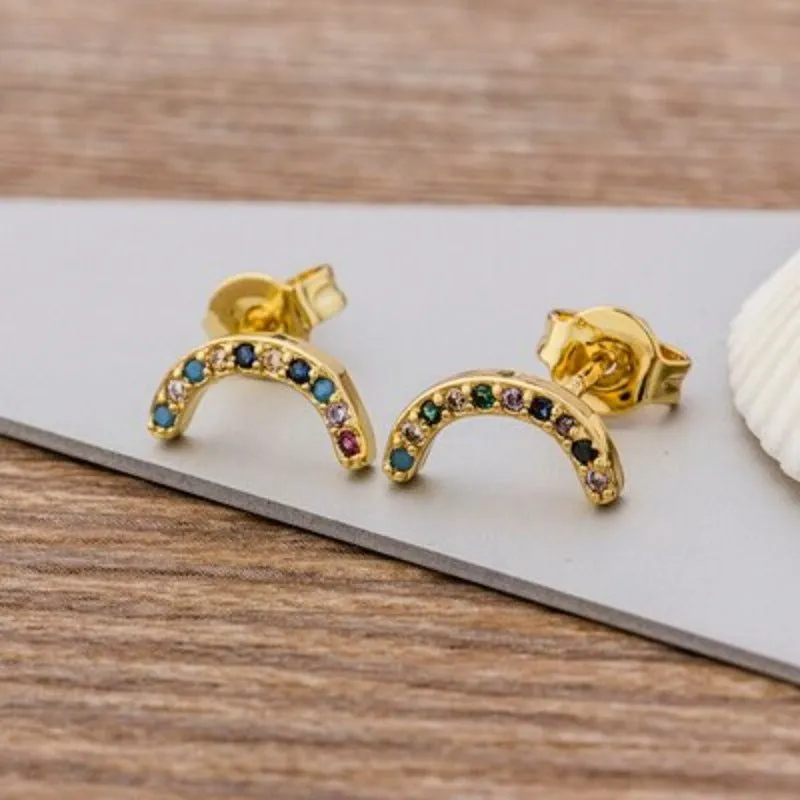 Luxury Butterfly Rainbow Stud Earrings 14K Gold For Girls Anniversary Party Jewelry