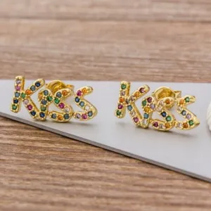 Luxury Butterfly Rainbow Stud Earrings 14K Gold For Girls Anniversary Party Jewelry