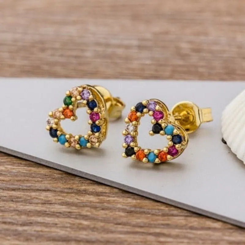 Luxury Butterfly Rainbow Stud Earrings 14K Gold For Girls Anniversary Party Jewelry