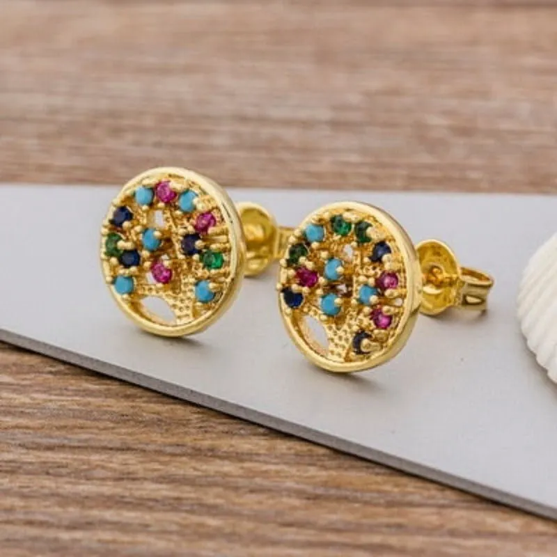 Luxury Butterfly Rainbow Stud Earrings 14K Gold For Girls Anniversary Party Jewelry