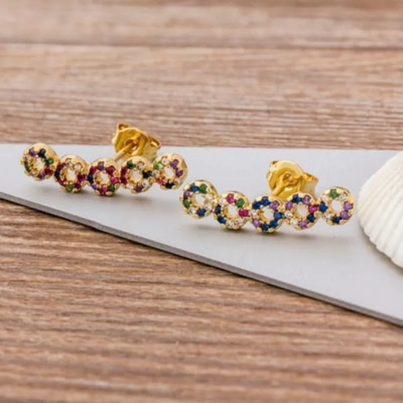 Luxury Butterfly Rainbow Stud Earrings 14K Gold For Girls Anniversary Party Jewelry