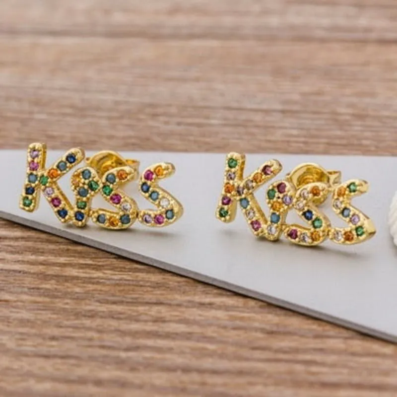 Luxury Butterfly Rainbow Stud Earrings 14K Gold For Girls Anniversary Party Jewelry