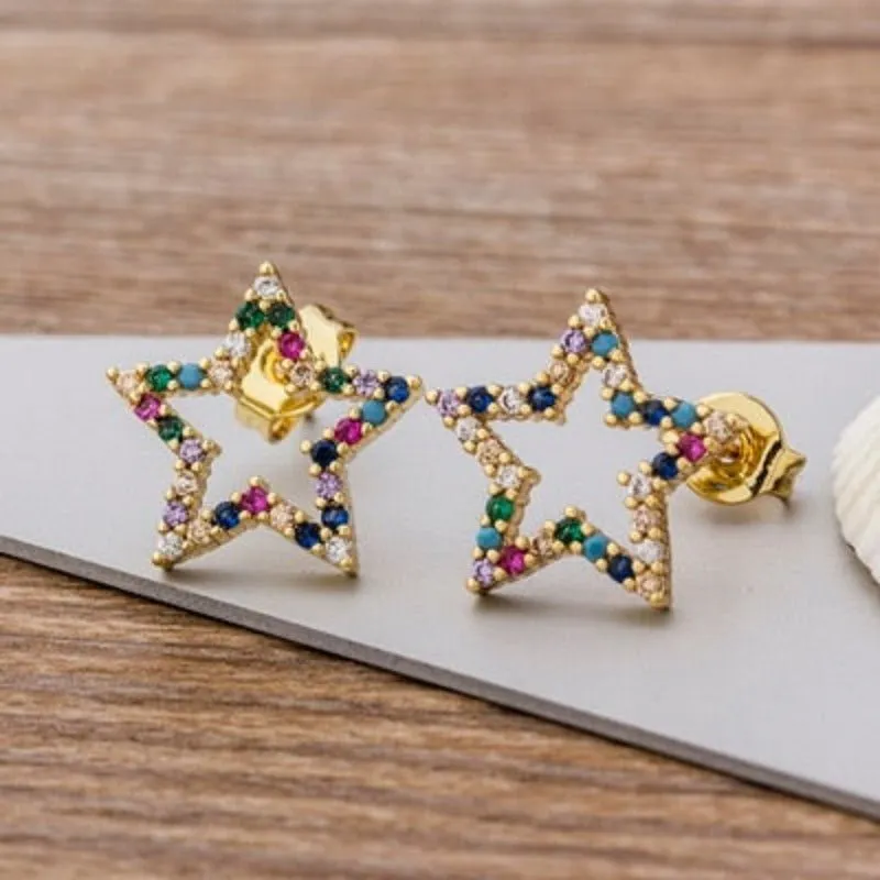 Luxury Butterfly Rainbow Stud Earrings 14K Gold For Girls Anniversary Party Jewelry