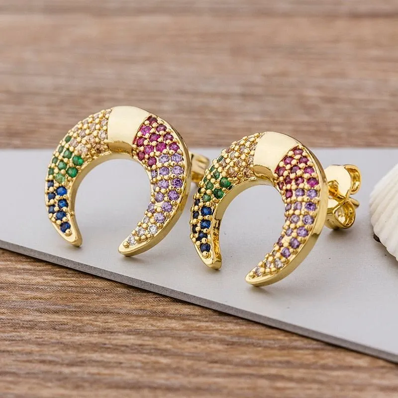 Luxury Butterfly Rainbow Stud Earrings 14K Gold For Girls Anniversary Party Jewelry