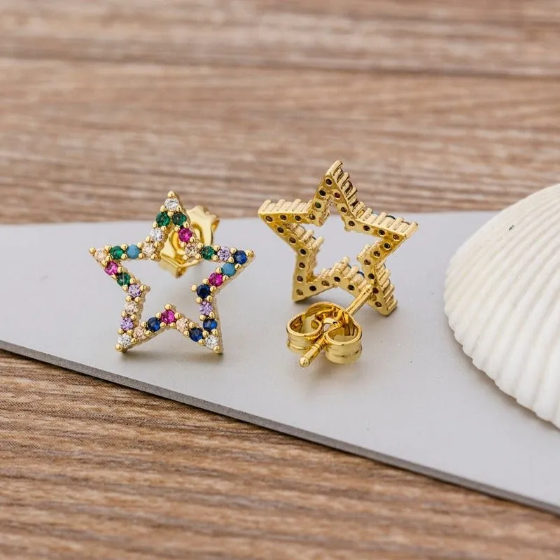 Luxury Butterfly Rainbow Stud Earrings 14K Gold For Girls Anniversary Party Jewelry