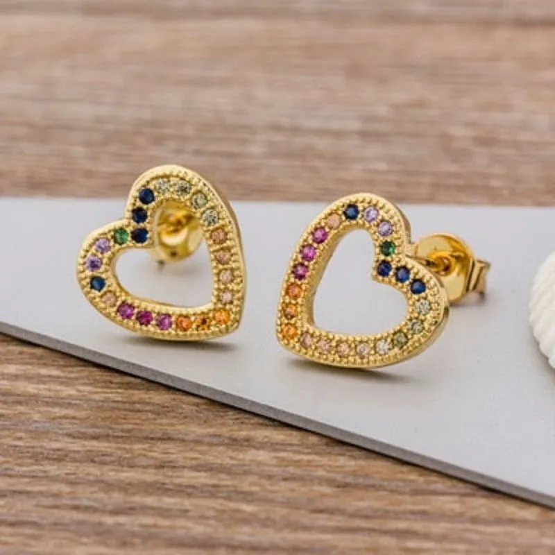 Luxury Butterfly Rainbow Stud Earrings 14K Gold For Girls Anniversary Party Jewelry