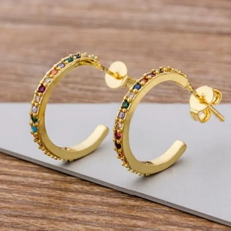 Luxury Butterfly Rainbow Stud Earrings 14K Gold For Girls Anniversary Party Jewelry