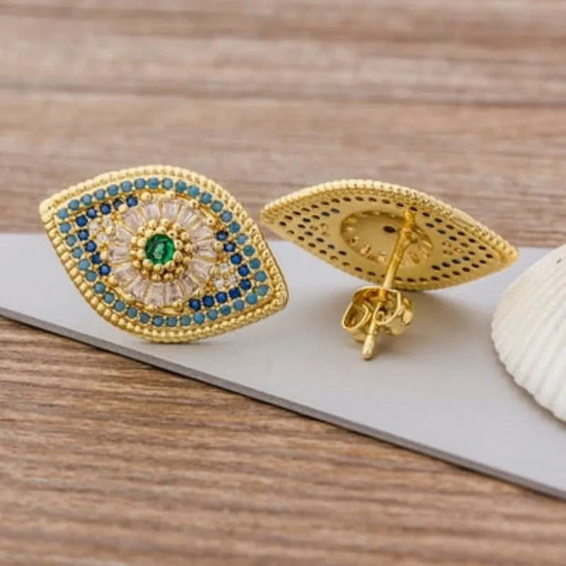 Luxury Butterfly Rainbow Stud Earrings 14K Gold For Girls Anniversary Party Jewelry