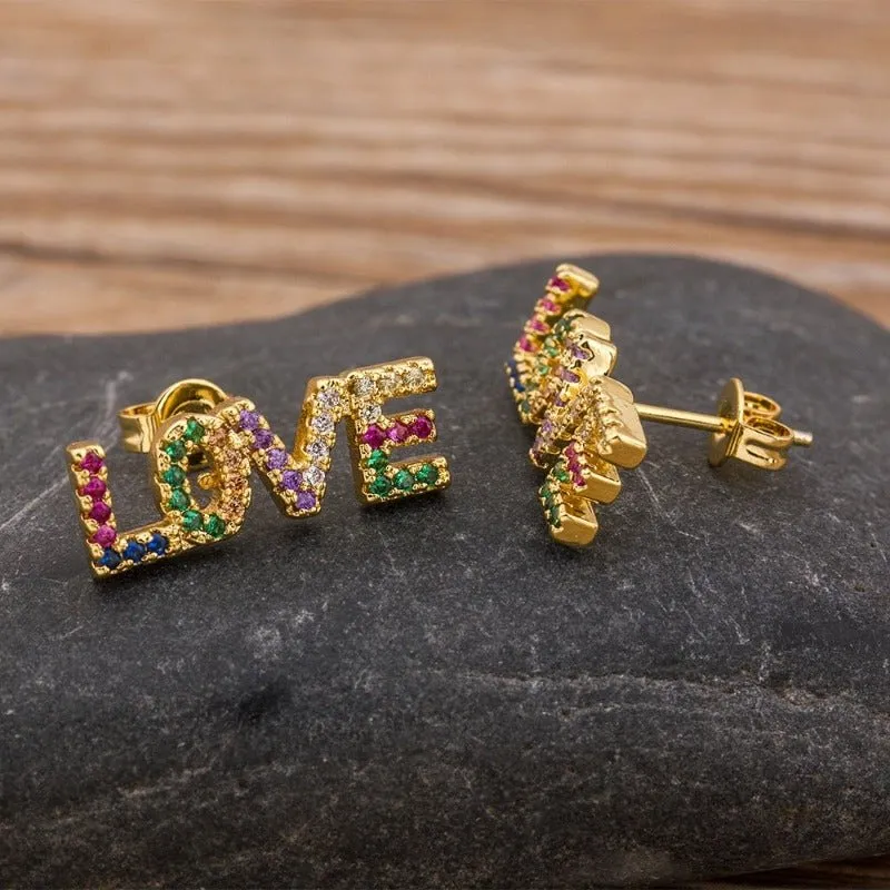 Luxury Butterfly Rainbow Stud Earrings 14K Gold For Girls Anniversary Party Jewelry