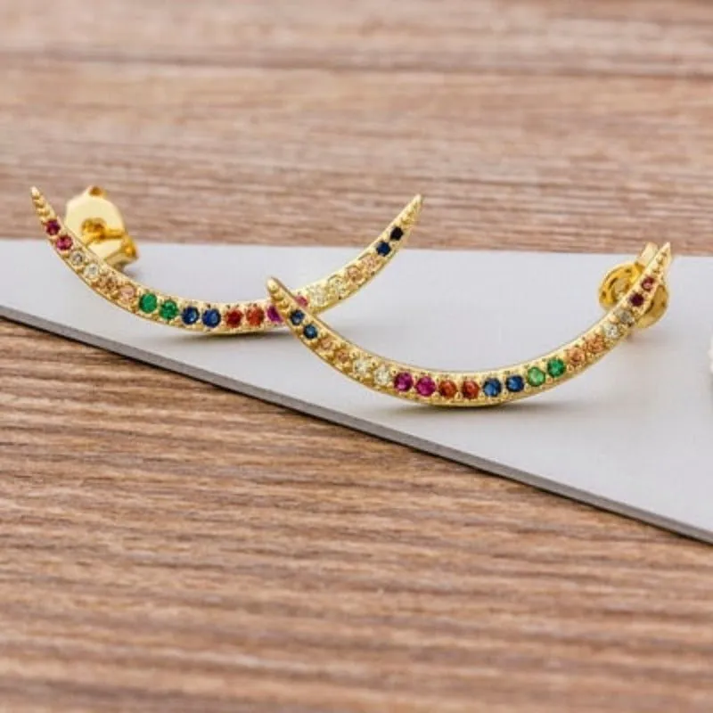 Luxury Butterfly Rainbow Stud Earrings 14K Gold For Girls Anniversary Party Jewelry