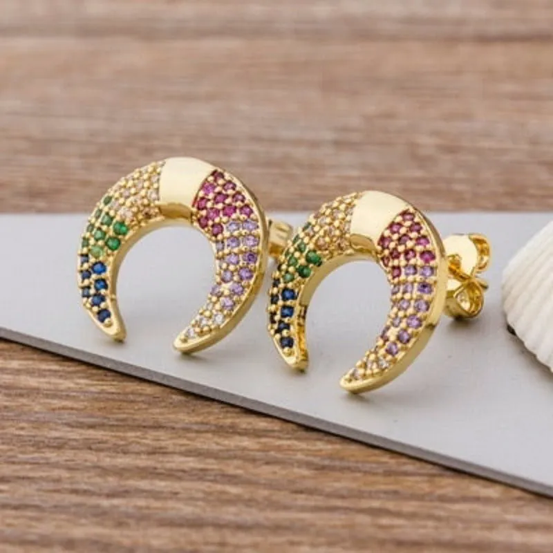 Luxury Butterfly Rainbow Stud Earrings 14K Gold For Girls Anniversary Party Jewelry