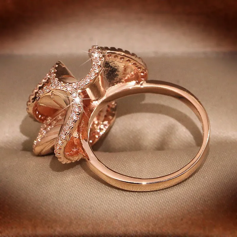 Luxury Camellia Flower Wedding Ring for Women Engagement Jewelry
