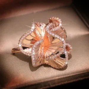 Luxury Camellia Flower Wedding Ring for Women Engagement Jewelry