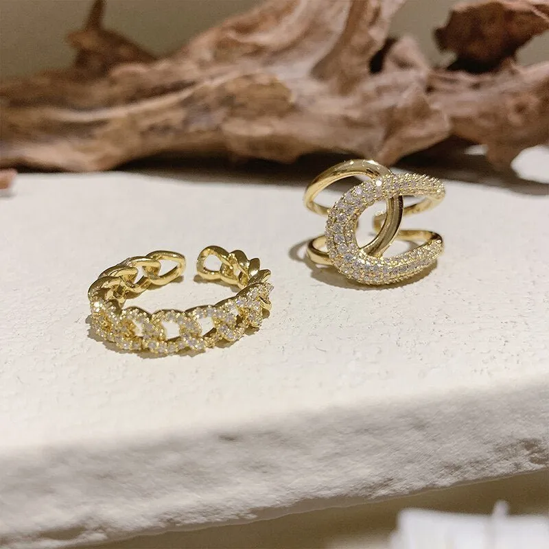 Luxury Cross Zircon Gold Ring Jewelry For Woman Wedding Party
