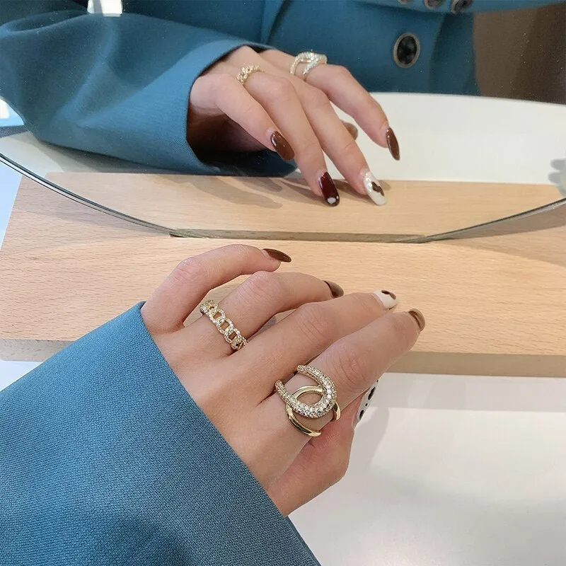 Luxury Cross Zircon Gold Ring Jewelry For Woman Wedding Party