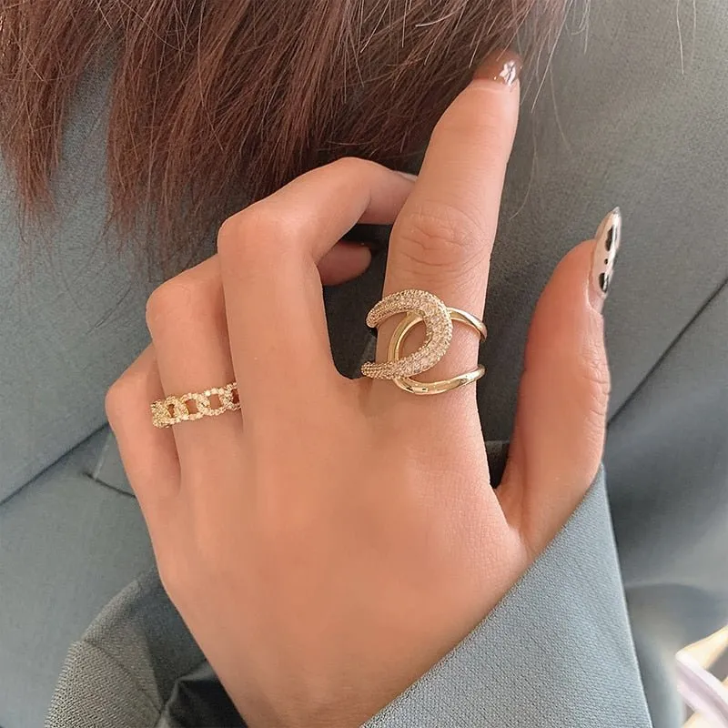 Luxury Cross Zircon Gold Ring Jewelry For Woman Wedding Party