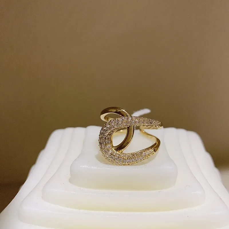 Luxury Cross Zircon Gold Ring Jewelry For Woman Wedding Party