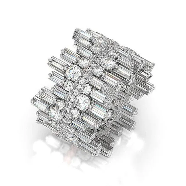 Luxury Silver Zircon Gemstone Ring for Women Engagement Jewelry