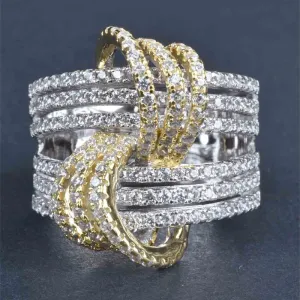 Luxury Two-tone Ring Lady Bright Anniversary Party Jewelry