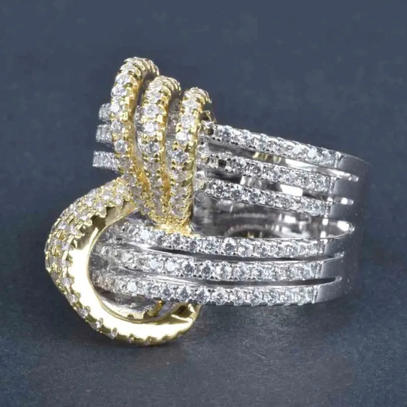 Luxury Two-tone Ring Lady Bright Anniversary Party Jewelry