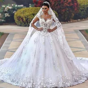 luxury wedding dresses white lace appliqué elegant boho ball gown wedding dresses 2021 vestido de noiva