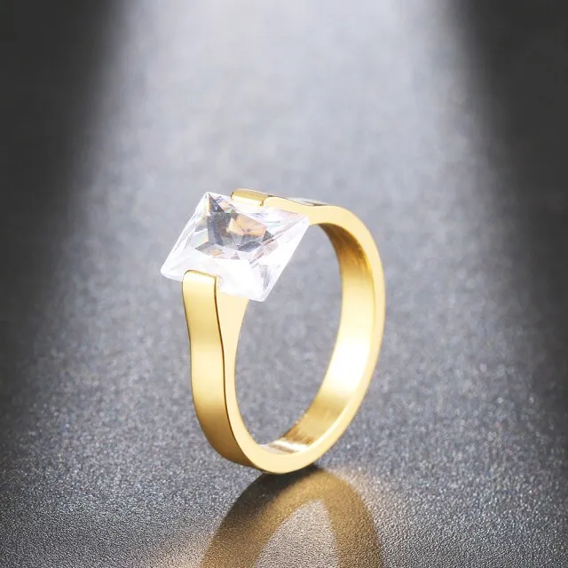 Luxury White Zircon Ring 14K Gold For Women Wedding Jewelry