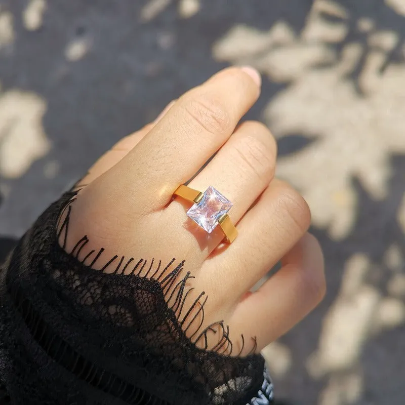 Luxury White Zircon Ring 14K Gold For Women Wedding Jewelry