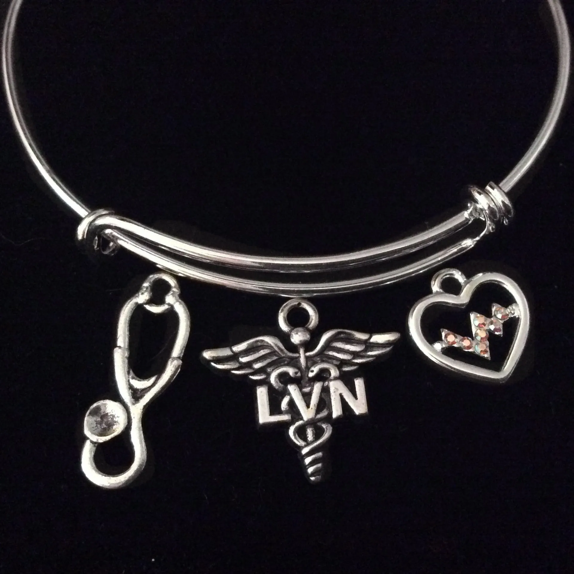 LVN Licensed Vocational Nurse Expandable Silver Charm Bracelet Bangle Medical Occupational Gift Trendy