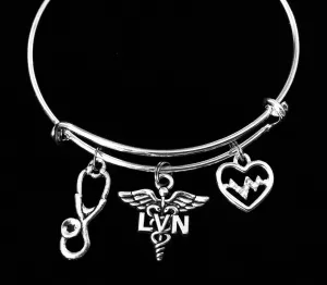 LVN Licensed Vocational Nurse Expandable Silver Charm Bracelet Bangle Medical Occupational Gift Trendy