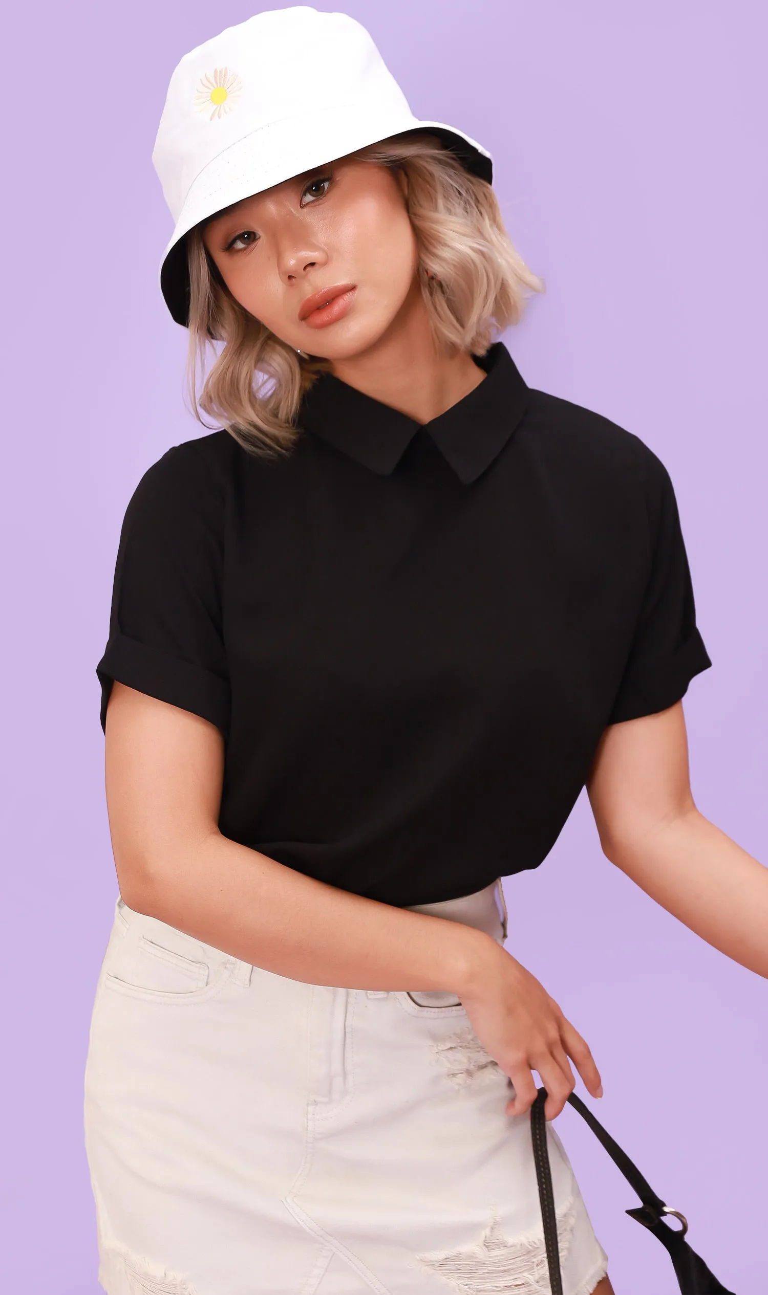 MADDIE Flat-Collar Top (Black)