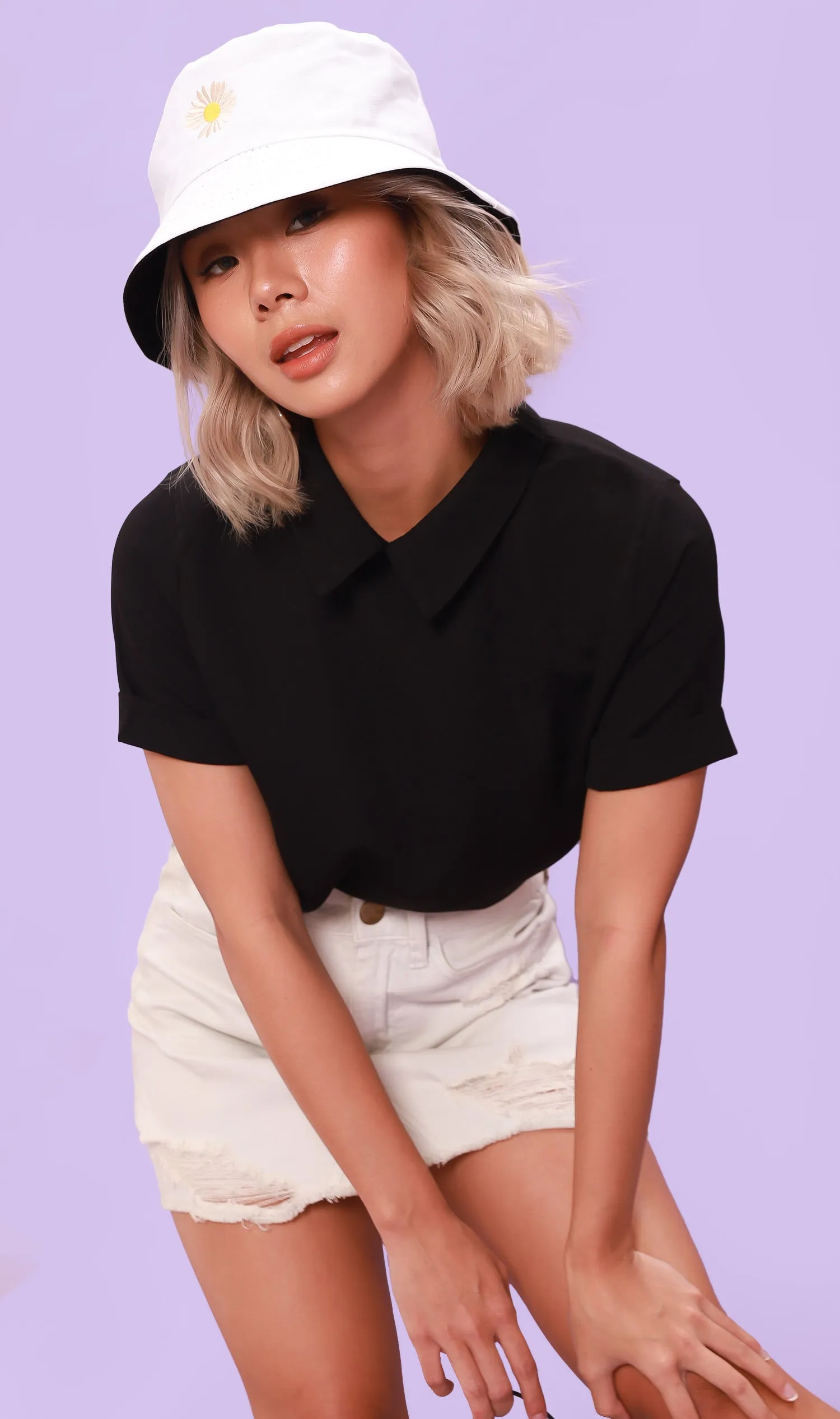MADDIE Flat-Collar Top (Black)