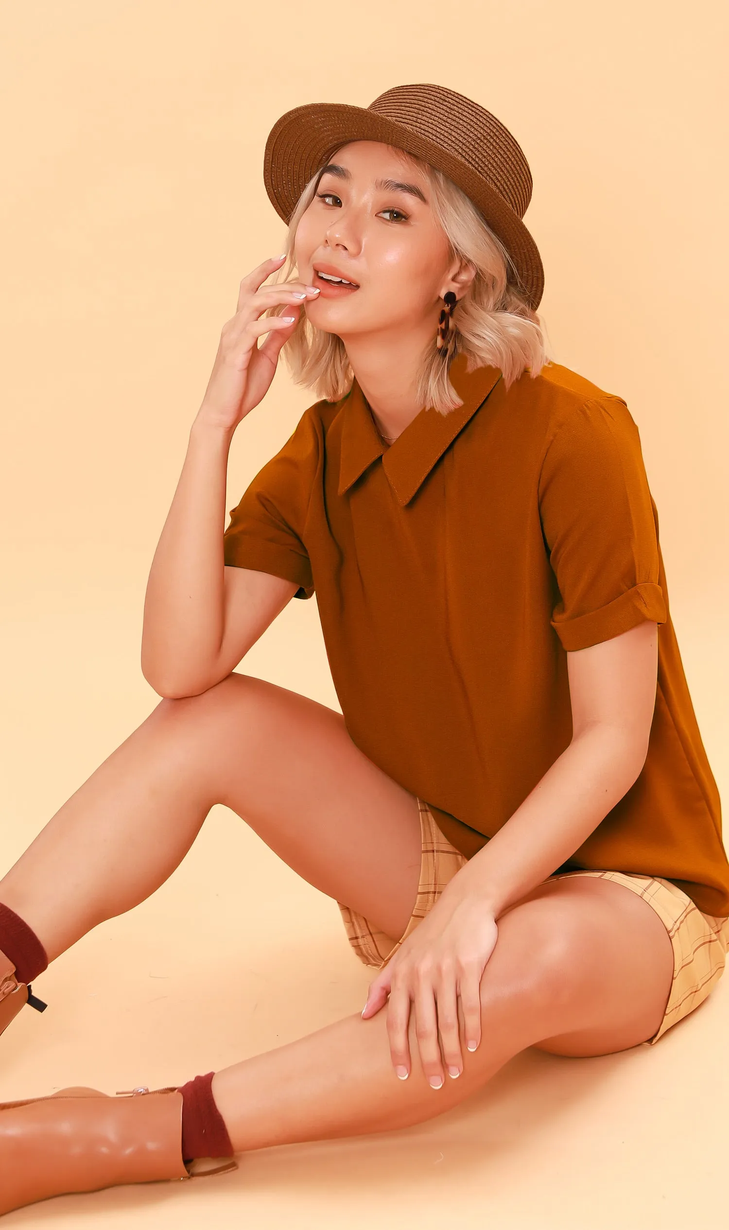 MADDIE Flat-Collar Top (Burnt Orange)