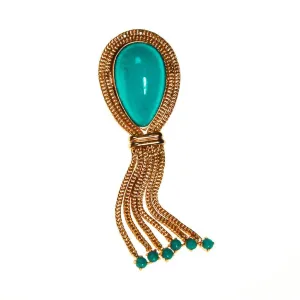 Made in Germany Turquoise Cabochon Brooch with Tassels