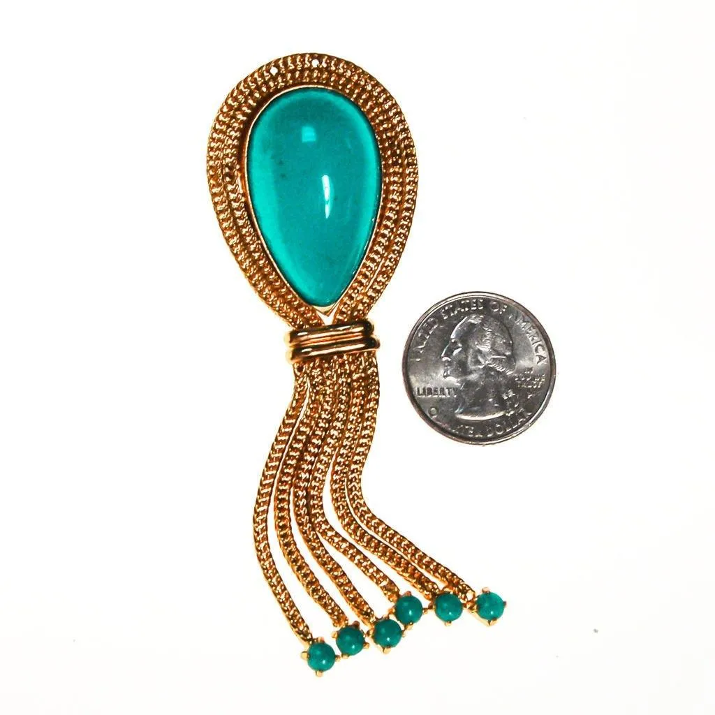 Made in Germany Turquoise Cabochon Brooch with Tassels