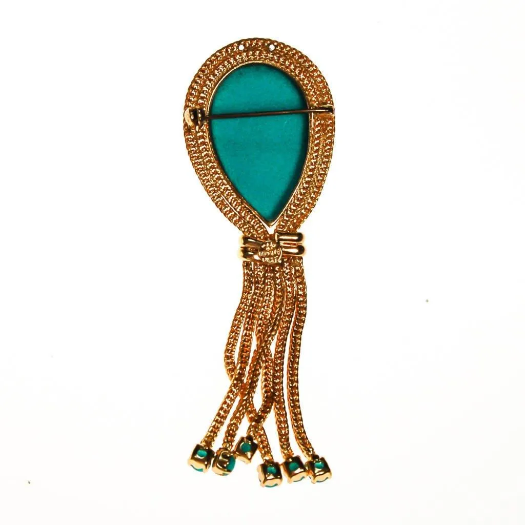 Made in Germany Turquoise Cabochon Brooch with Tassels