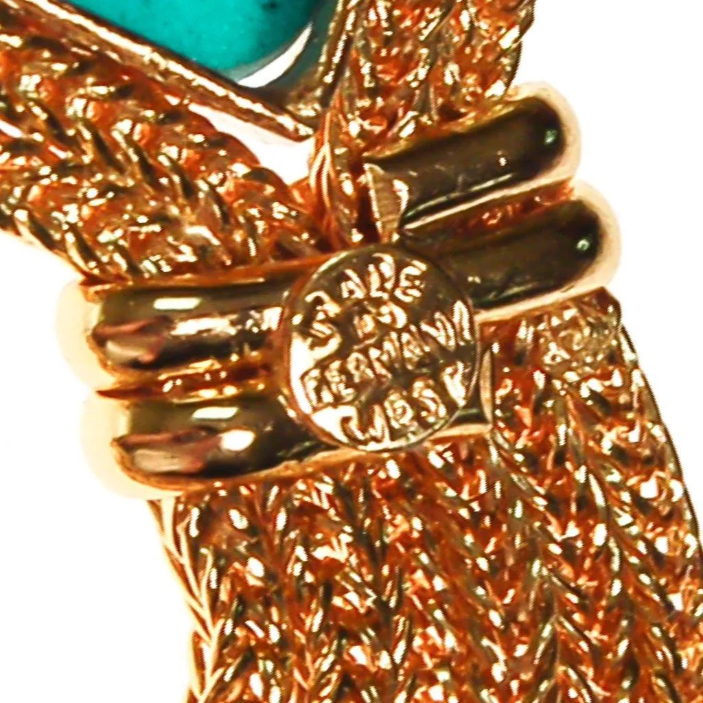 Made in Germany Turquoise Cabochon Brooch with Tassels