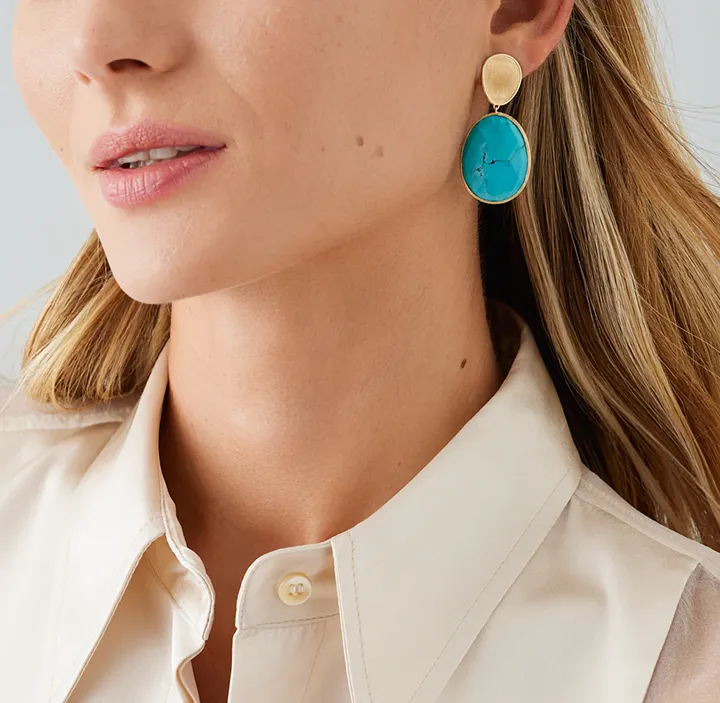 Marco Bicego Lunaria Yellow Gold Turquoise Double Drop Earrings