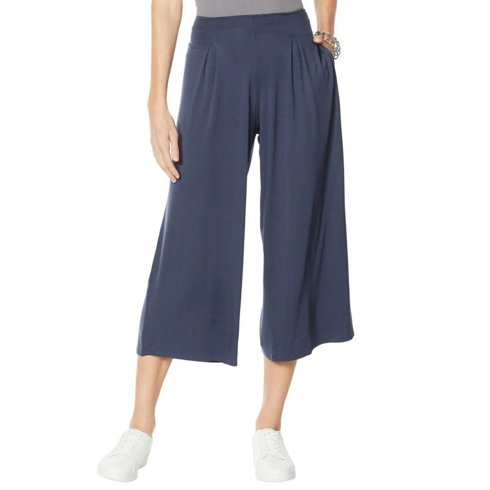 MarlaWynne WynneLayers Plus Size Pleat Front Pull On Knit Cropped Pants