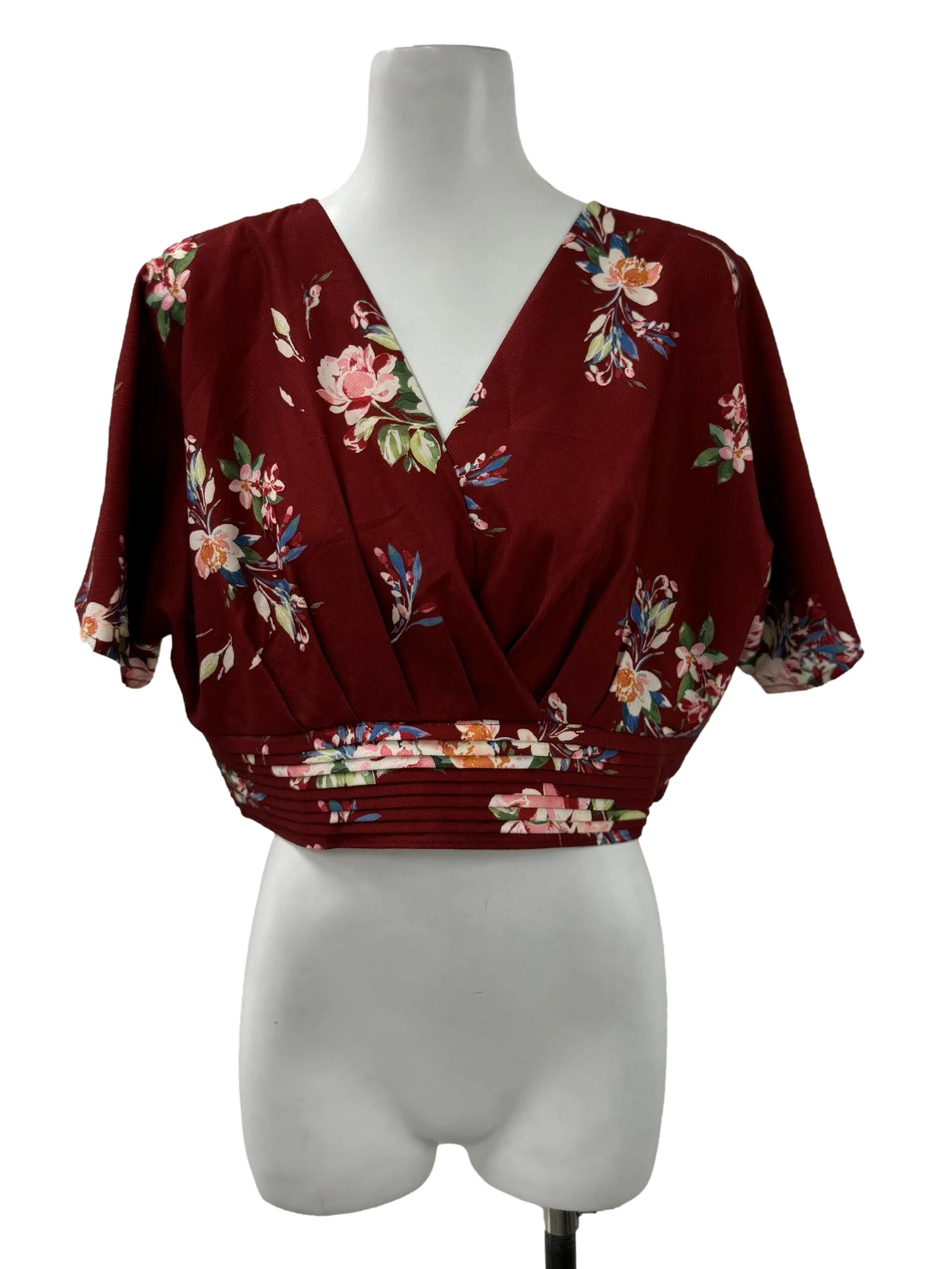 Maroon Floral V Blouse TCL