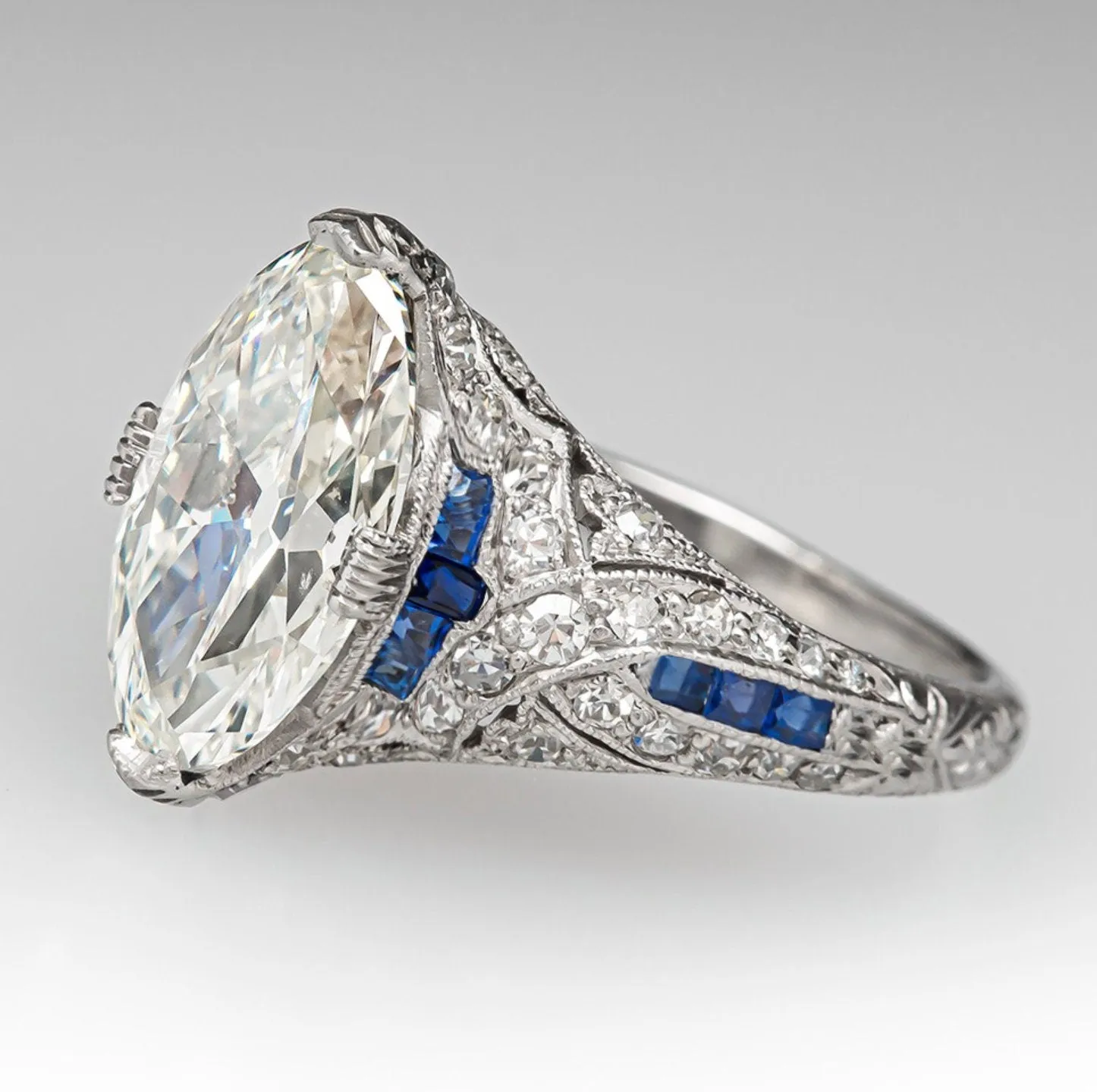 Marquise Ring | Marquise Diamond Ring | Marquise Engagement Ring | Halo Ring | Blue Diamond Ring | Womens Wedding Ring | Blue Gemstone Rings