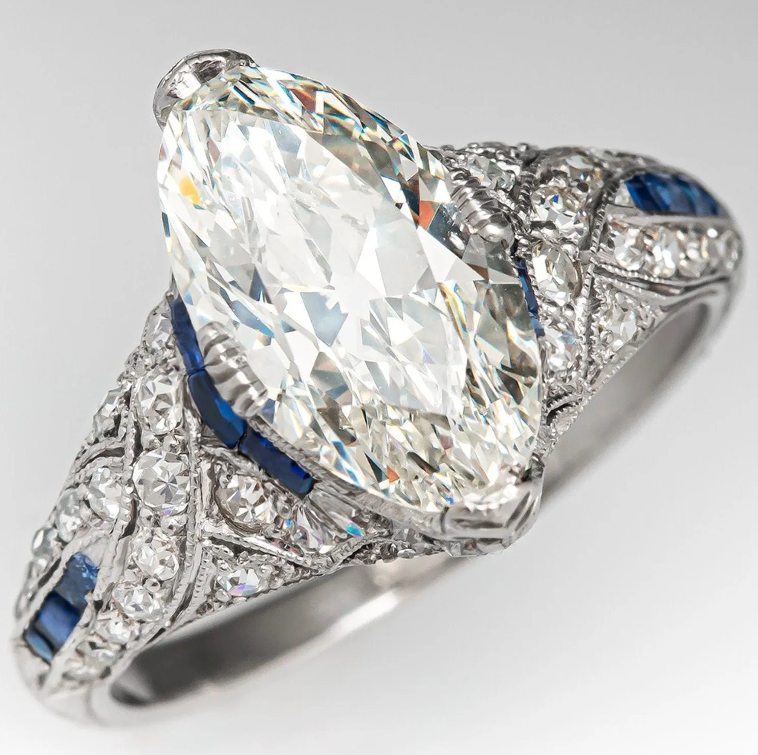 Marquise Ring | Marquise Diamond Ring | Marquise Engagement Ring | Halo Ring | Blue Diamond Ring | Womens Wedding Ring | Blue Gemstone Rings